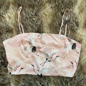 Pink Zip Up Cami Crop Top with Storks